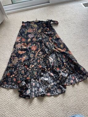 & Other Stories Black Floral High-Low Wrap Skirt